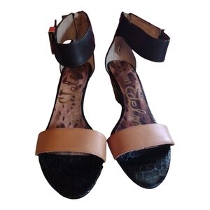 Sam Edelman Black & Tan Ankle Strap Wedge, 6.5